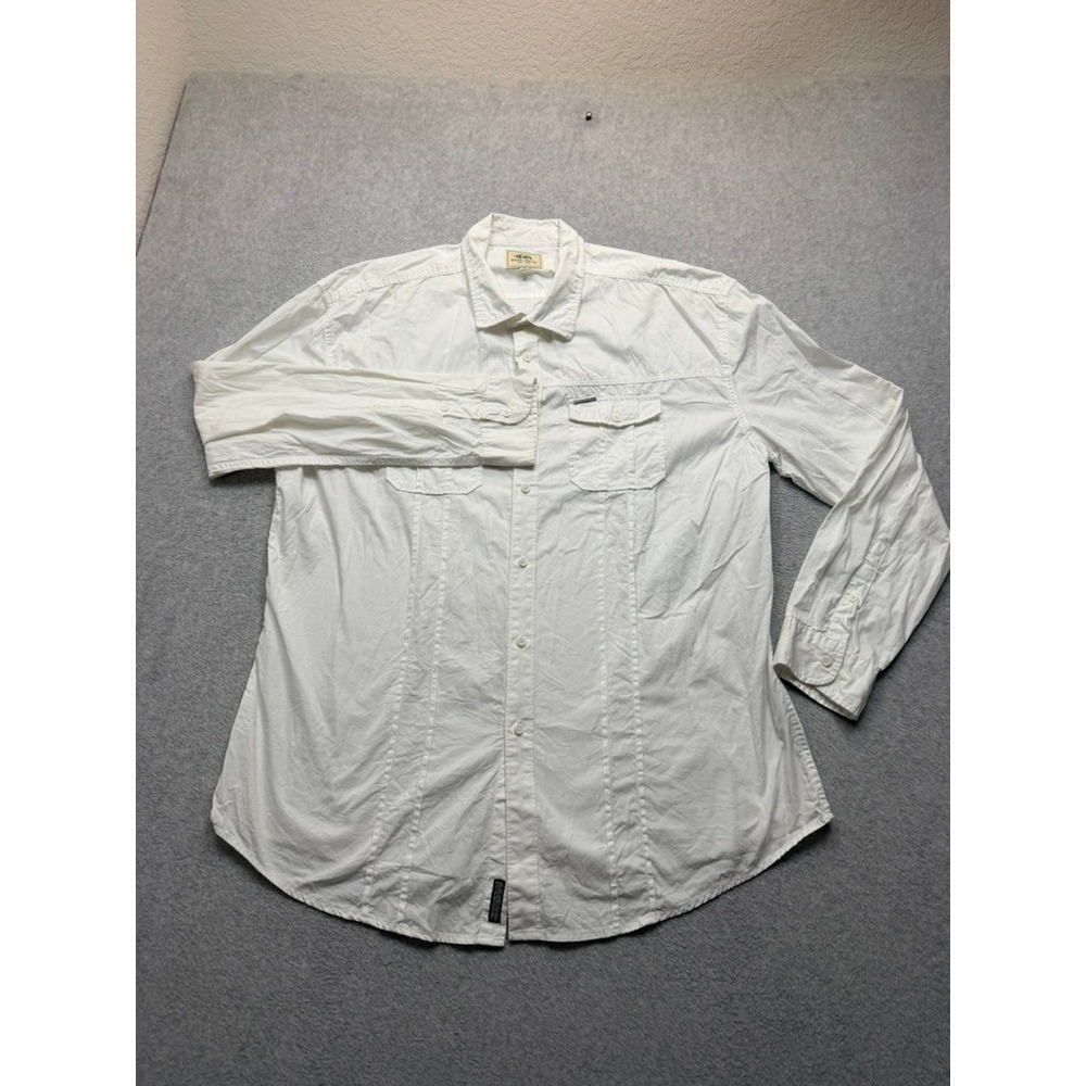 Ecko Unltd Mens 3XL White Cotton Long Sleeve Button Down Utility Shirt Pockets